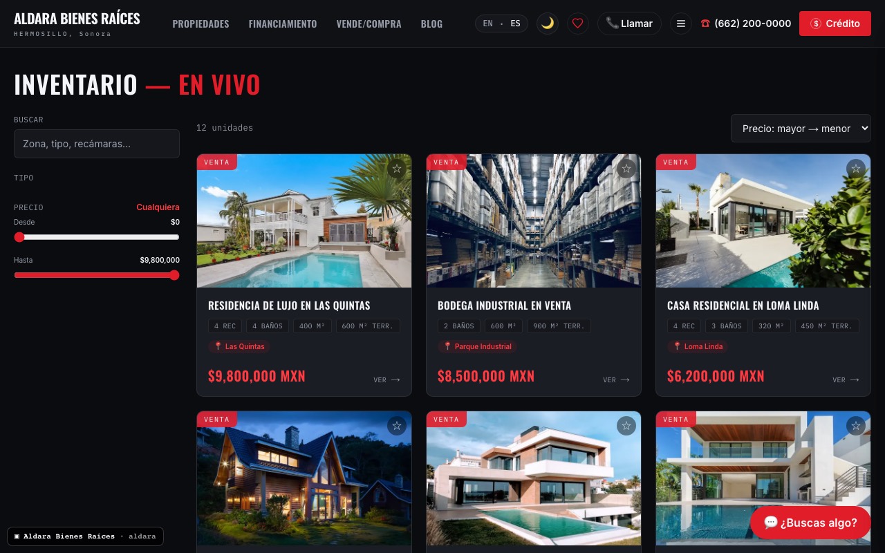 Sitio construido por VENDAU — Aldara, inventario